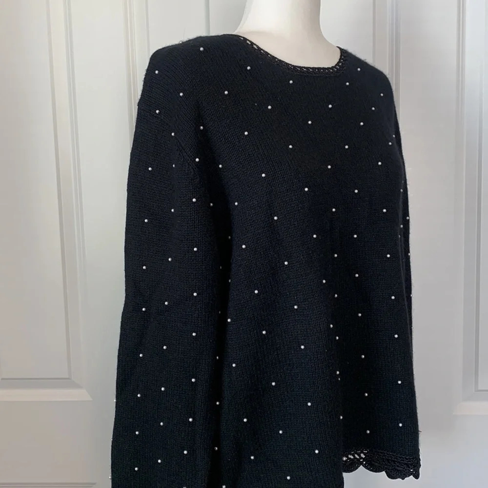 Christopher and Banks Silk Rabbit Angora Ditsy Pearl Dot Black Sweater Med/Large - Picture 5 of 13